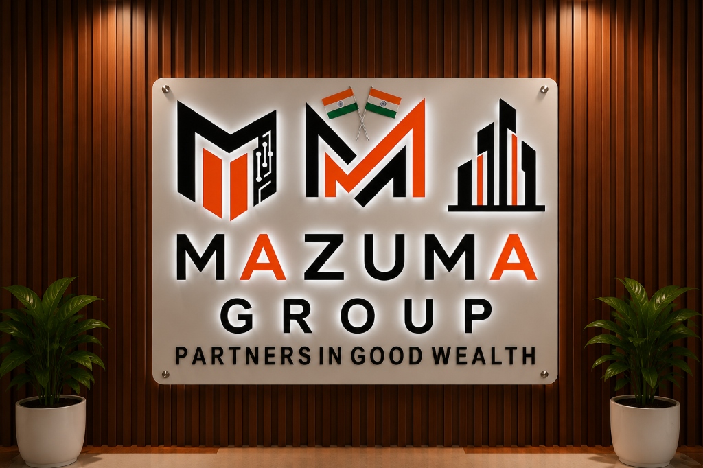 Mazuma India corporate office reception desk and logo board
